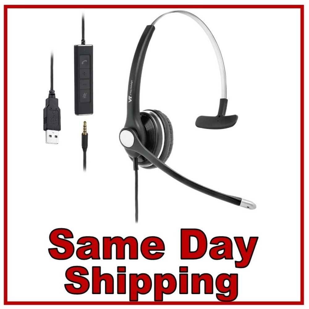 NIB - Mono Wired-Headset with Noise-Cancelling Microphone - 3.5MM+USB-A Mono